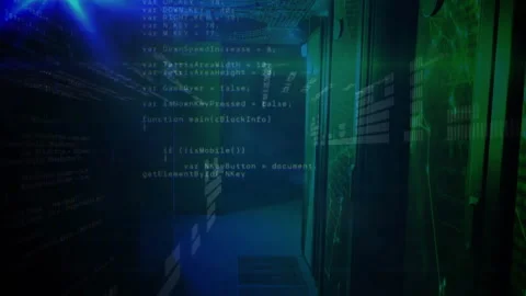 On code reveal, JavaScript code flowing and fading over grid to reveal high-tech Stock Footage 311083629