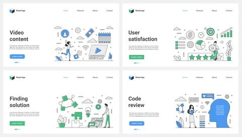 Code review and success solution, user satisfaction, video content set and tiny Stock Illustration