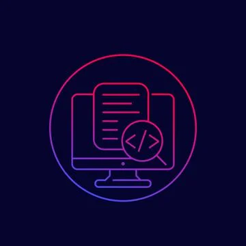 Code review icon, thin linear style Illustrazione stock