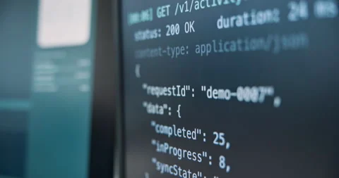 Code, running or software development on computer screen, data sync or batch Stock Footage 346802146
