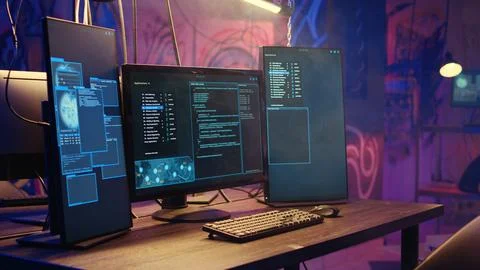 Code running on PC in underground base Stock Photos