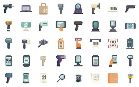 Code scanning icons set flat vector. Qr barcode Illustrazione stock