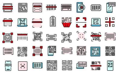 Code scanning icons set line color vector イラスト素材