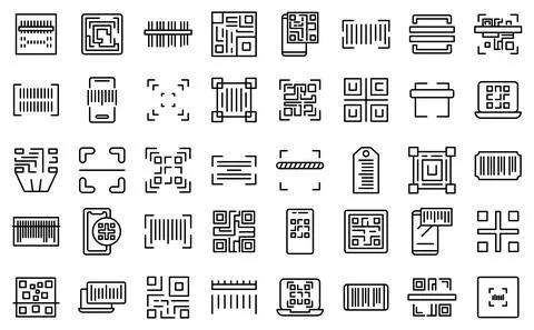 Code scanning icons set outline vector. Qr barcode イラスト素材