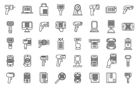 Code scanning icons set outline vector. Qr barcode 스톡 일러스트