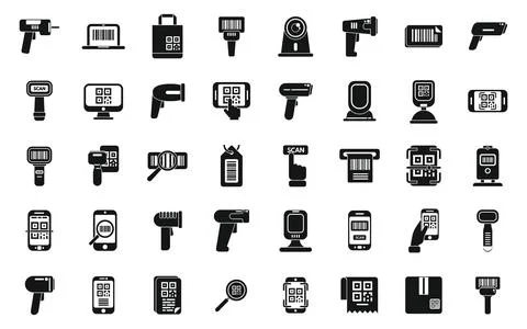 Code scanning icons set simple vector. Qr barcode Illustrazione stock