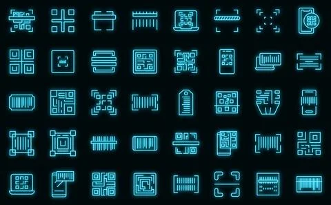 Code scanning icons set vector neon Illustrazione stock