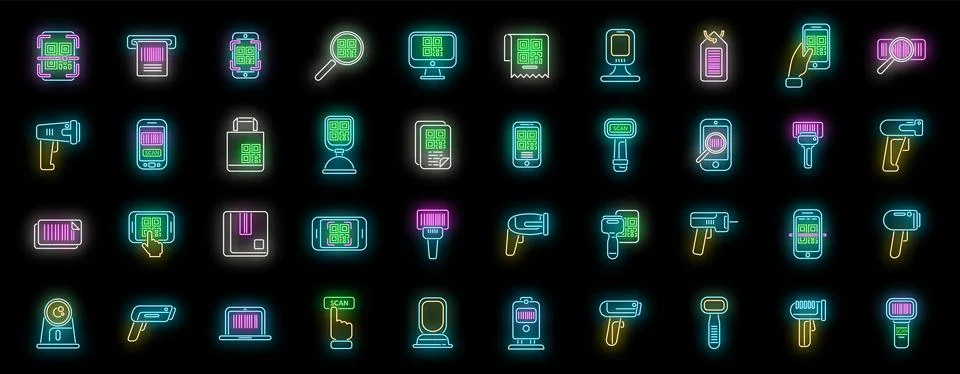Code scanning icons set vector neon 스톡 일러스트