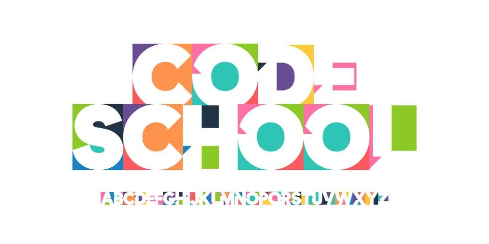 Code School colorful geometric font alphabet, modern playful letters for coding Stockillustratie