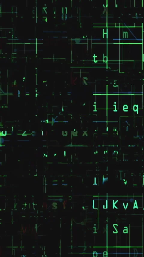 Code on the screen glitch effect vertical video Video stock 277512268