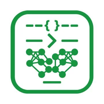Code script brackets with artificial intelligence nodes in green for softwa.. Stock Illustration