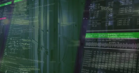 Code scroll starting green bars sliding, encryption UI pulsing waveform dumping Stock Footage 311085189