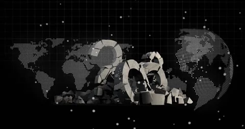 Code scrolling initiating map emerging and arches assembling, globe rotating Stock Footage 318238156