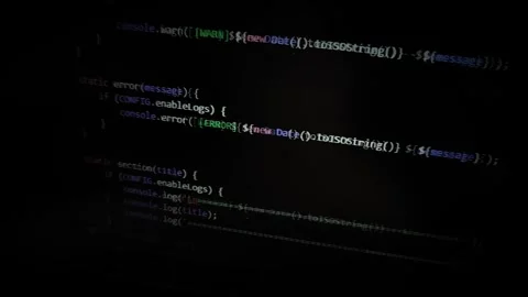 Code scrolls on screen with vignette and handheld camera movement effect. P.. Stock Footage 334336298