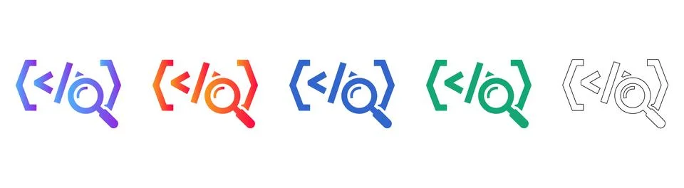 Code Search Debugging Icon Set 库存插图