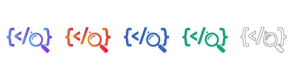 Code Search Programming Icon Set 库存插图