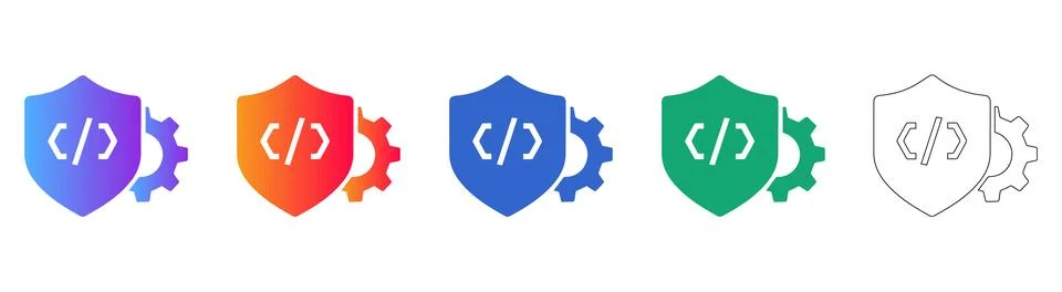 Code Security and Development Shield Icons Illustrazione stock