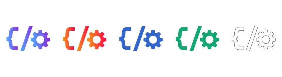 Code Settings Gear Icon Set Illustrazione stock