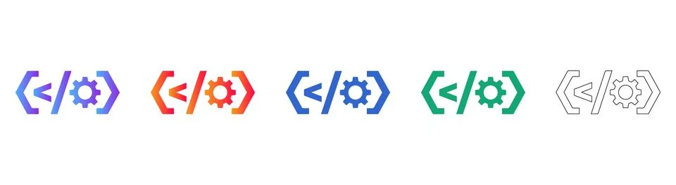 Code Settings Icon Set in Colorful Gradient and Linear Design Stock Illustration