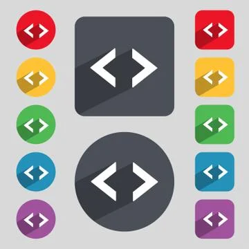 Code sign icon. Programmer symbol. Set of colored buttons. Vector Stock Illustration