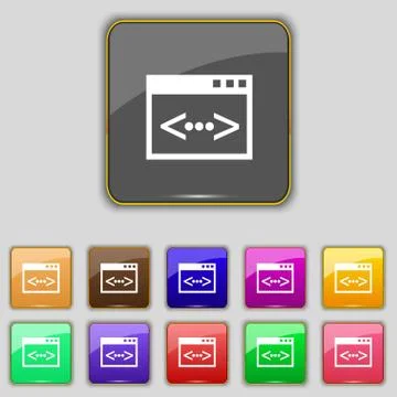 Code sign icon. Programmer symbol. Set of colored buttons. Vector 库存插图