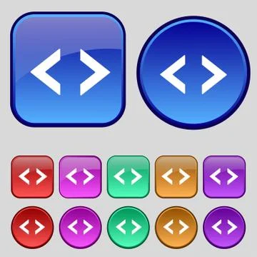 Code sign icon. Programmer symbol. Set of colored buttons. Vector 스톡 일러스트