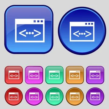 Code sign icon. Programmer symbol. Set of colored buttons. Vector 库存插图