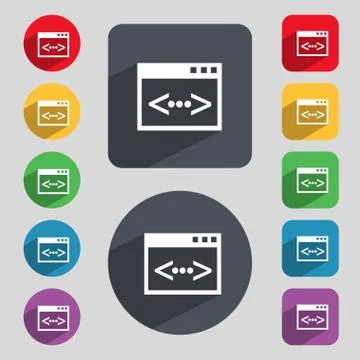 Code sign icon. Programmer symbol. Set of colored buttons. Vector Stock Illustration