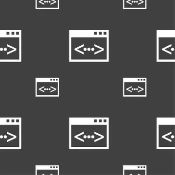 Code sign icon. Programmer symbol. Seamless pattern on a gray background. Vec Stock Illustration