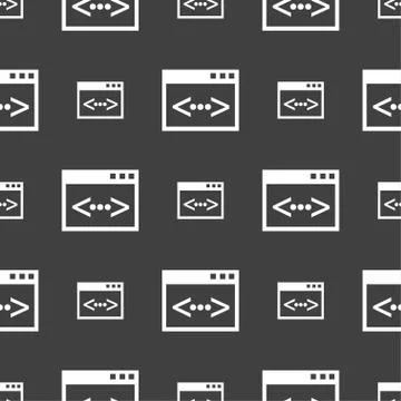Code sign icon. Programmer symbol. Seamless pattern on a gray background. Vec 스톡 일러스트