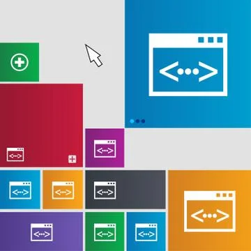 Code sign icon. Programmer symbol. Set of colored buttons. Stockillustratie