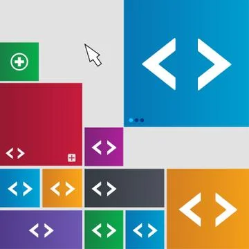 Code sign icon. Programmer symbol. Set of colored buttons. Stockillustratie