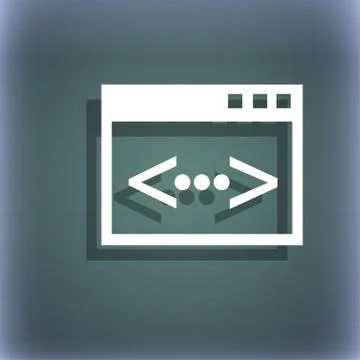 Code sign icon. Programmer symbol. On the blue-green abstract background with sh Stock-Illustration