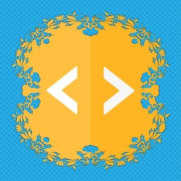 Code sign icon. Programmer symbol. Floral flat design on a blue abstract backgro Stock-Illustration