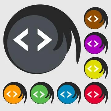 Code sign icon. Programmer symbol. Symbols on eight colored buttons. Stock Illustration