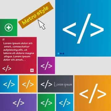 Code sign icon. Programming language symbol. Set of colored buttons. Vector Stock Illustration