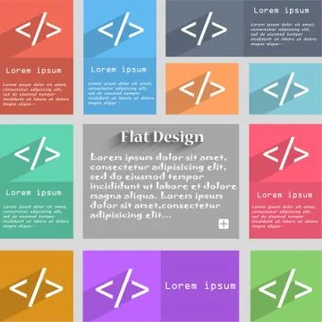 Code sign icon. Programming language symbol. Set of colored buttons. Vector Stock Illustration