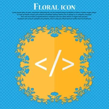 Code sign icon. Programming language symbol. Floral flat design on a blue abs Stock Illustration