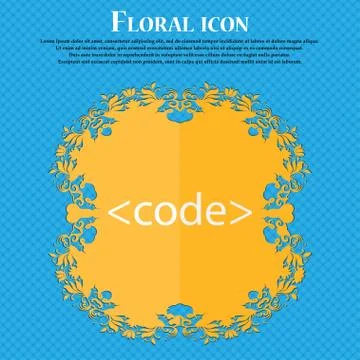 Code sign icon. Programming language symbol. Floral flat design on a blue abs 스톡 일러스트
