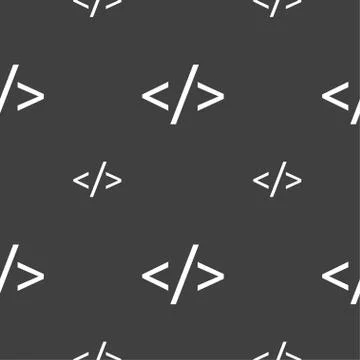 Code sign icon. Programming language symbol. Seamless pattern on a gray backg 스톡 일러스트