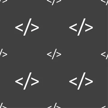 Code sign icon. Programming language symbol. Seamless pattern on a gray backg Stock Illustration