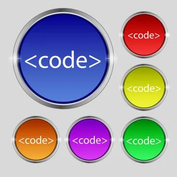 Code sign icon. Programming language symbol. Set of colored buttons. Illustrazione stock