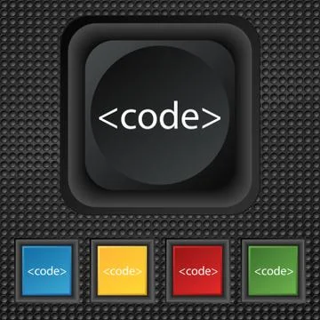 Code sign icon. Programming language symbol. Set of colored buttons. 库存插图