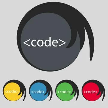 Code sign icon. Programming language symbol. Set of colored buttons. Stock Illustration