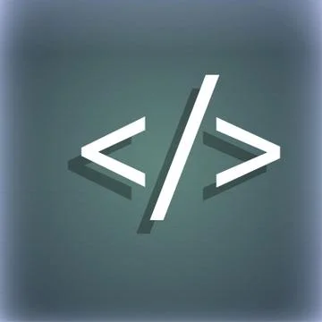 Code sign icon. Programming language symbol. On the blue-green abstract backgrou 스톡 일러스트