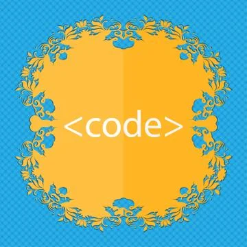 Code sign icon. Programming language symbol. Floral flat design on a blue abstra 스톡 일러스트