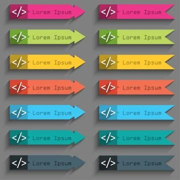 Code sign icon. Programming language symbol. Set of colored buttons. Stock Illustration