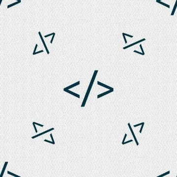 Code sign icon. Programming language symbol. Seamless pattern with geometric tex Stock Illustration
