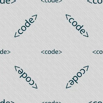 Code sign icon. Programming language symbol. Seamless pattern with geometric tex Stock Illustration