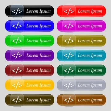 Code sign icon. Programming language symbol. Set of colored buttons. 스톡 일러스트